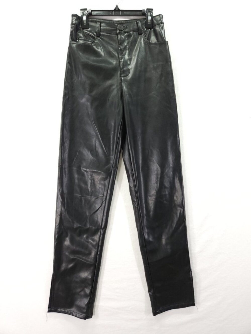 Nasty Gal Womens Size 0 26x30 Black Faux Leather Straight Leg Split Pants
